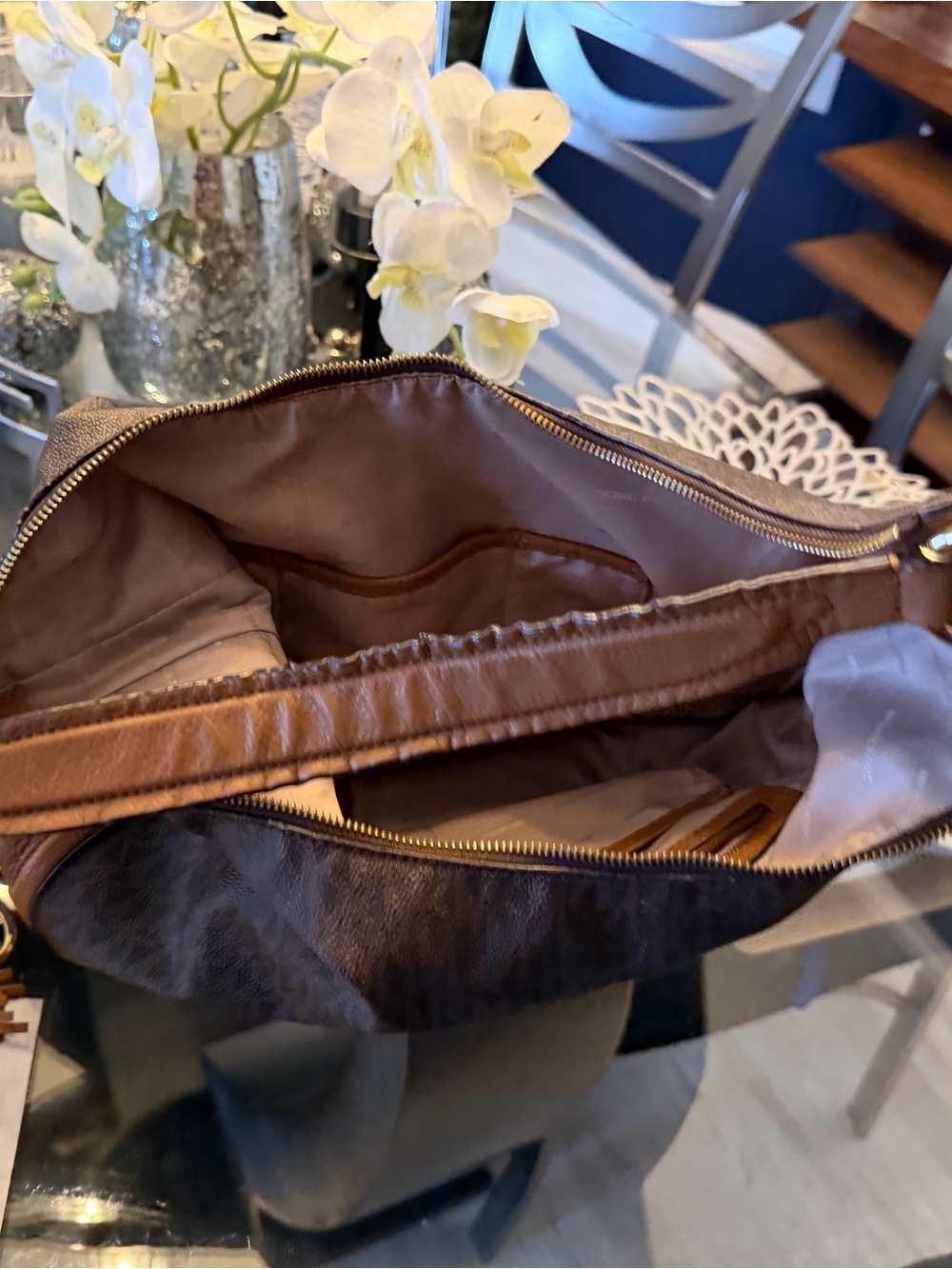 Michael Kors Brown & Tan Logo Hobo with Tassel - Picture 10 of 11